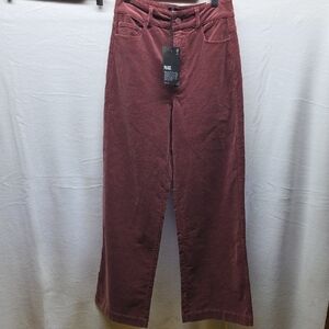 PAIGE High-Rise Wide Leg Corduroy Pants in Wine